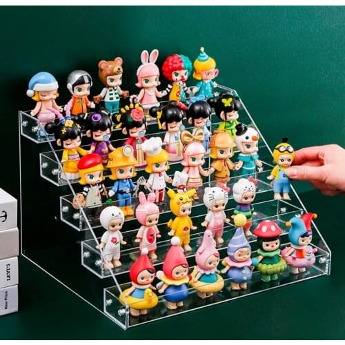 Acrylic Display Stand Pottery Storage Rack Doll Clay Figurine Display Stand Transparent Ladder Shelf Store Toy Blind Box Display