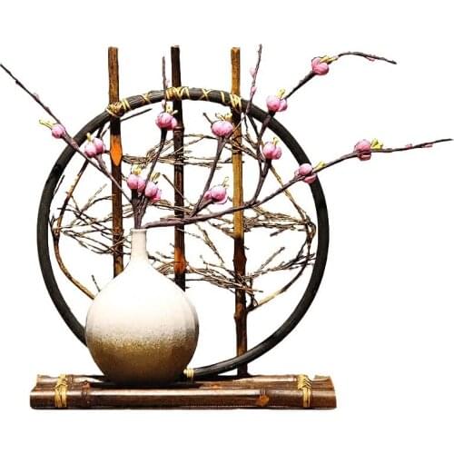 Bamboo ceramic vase new Chinese Zen decoration handmade bamboo tea parlor antique shelf gift flower vases for homes