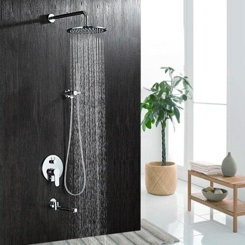 Beiluode Brass Bath Shower Set Rain Shower Head Bathroom Diverter Cold and Hot Mixer Valve Shower System Wall Mounted LA1022