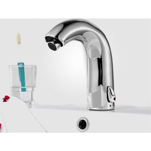 Free shipping solid brass sensor faucet with hot cold polished chrome sensor bathroom basin sink faucet