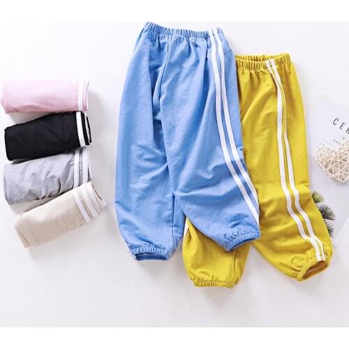 2-6T Cotton Linen Childrens Letter Pants Summer Baby Boys Girls Loose Anti-mosquito Clothes Kids Sports Breathable Trousers