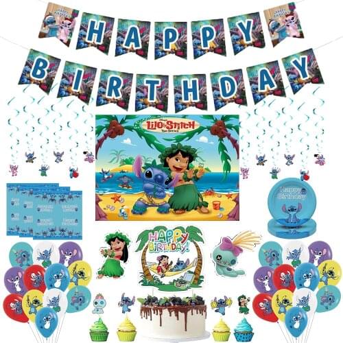 Kids Favor Stitch Theme Happy Birthday Party Decorations Disposable Tableware Set Plate Napkin Balloons Decoration Party Supply