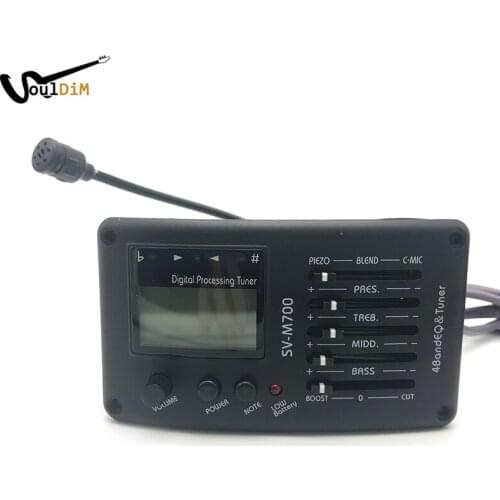 SV-M700 4 Band Acoustic Guitar EQ Equalizer with Tuner and Microphone Guitar Pickup High Quality Pickups for Folk Guitar Black