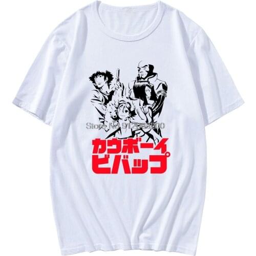 90s Japanese Anime Cowboy Bebop T-shirt Short Sleeve Man Oversized Hip-hop Style T Shirt Male Pure Black Tshirt