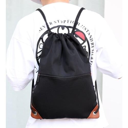 Gym Sack Drawstring Backpack Water-resistant Drawstring Bucket Bag with Zipper Pockets Light Sack for Adults and Teenagers Kids