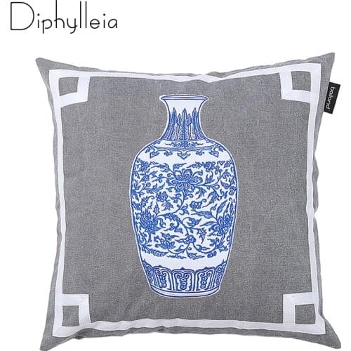 Blue White Porcelain Cotton Patch Embroidery Living Room Sofa Pillow Case Chinese Style Bedroom Cushion Cover Hotel Decoration