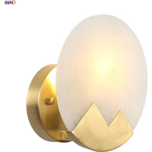 IWHD Copper Nordic Wall Lamp Marble Bedroom Lights Modern Indoor Light Mirror Light Living Room Decoration Applique Murale