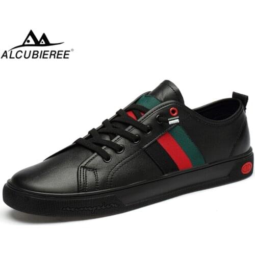 ALCUBIEREE Summer Mens Lace-up Skateboard Shoes Fashion Classic Split Leather Skateboarding Casual Designer Shoes Male Sneakers