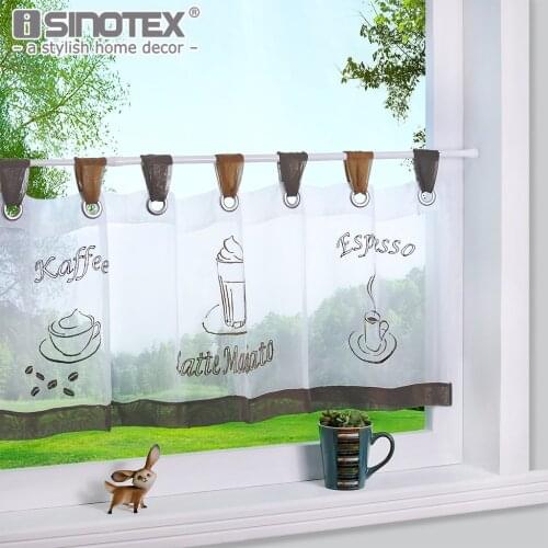 Fashion Cafe Embroidered Curtains for the Kitchen 100% Polyester Pastoral Style Small Cafe Curtain 1 PCS With Cloth Rings