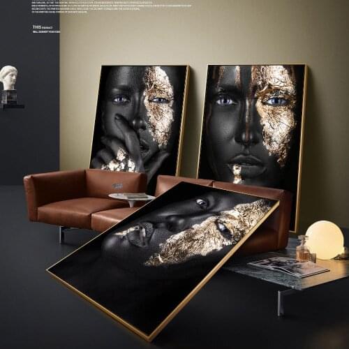 CNPAINTING African Art Black Gold Woman Poster Pretty Face Canvas Painting Wall Picture For Living Room Home Decor No Frame