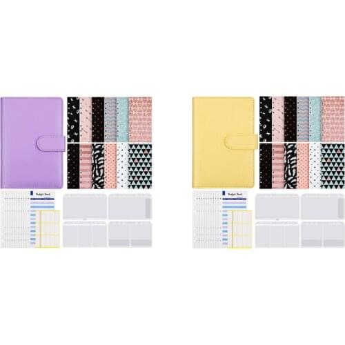 A6 PU Leather Notebook Binder Cover 6 Holes Binder Folders A6 Binder Budget,Expense Budget Sheets and Labels Sticker