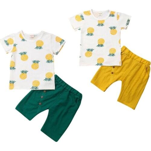 0-4Y Kids Baby Boy Clothes Summer Pineapple Print Sets 2Pcs Short Sleeve T-Shirt+Shorts Child Boy Casual Outfits