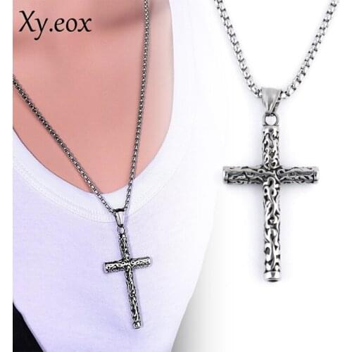 Boys Mens Vintage Style Religious Cross Pendant Titanium Steel Chain Necklace
