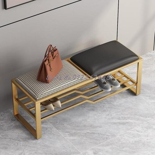 Nordic Home Shoe Changing Stools Doorway Entry Shoe Stools For Shoe Rack Houndstooth Bedroom Light Luxury Long Stools