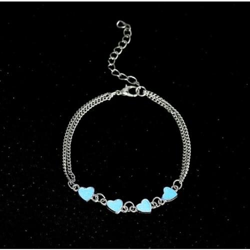 Luminous Heart Bracelets Light Up Anklets Blue Fluorescent Jewelry Glow in Dark U2JF