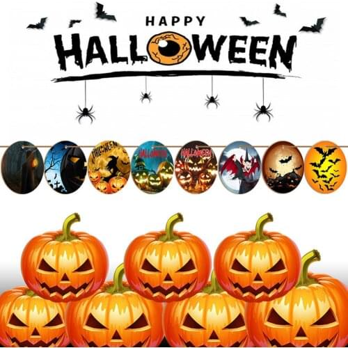 Halloween Theme Banner Patterned Wooden Ornament Bunting Garland Home Atmosphere Wooden Decoration Funny Holiday Set Listing