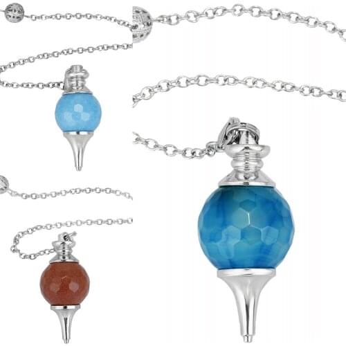 TUMBEELLUWA Faceted Stone Ball Crystal Dowsing Point Divination Chakra Healing Balancing Pendulum with Chain