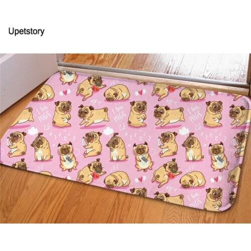 Upetstory Pug Dog Printed Anti-slip Doormat Vacuuming Kitchen Bedroom Bath Floor Mats Home Entrance Kids Prayer Mat 40*59cm