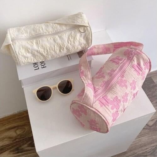 Japanese & Korean INS Floral Jacquard Fabric Cute Sweet Barrel Clutch Street Girl Personalized Cylinder Women Underarm Bag
