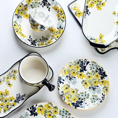 Japanese Flower Fan Series Baking Tableware Hand-painted Ceramic Ramen Bowl Soup Bowl Plate Mug Ceramic Bowl Soup Dish Cuteplate