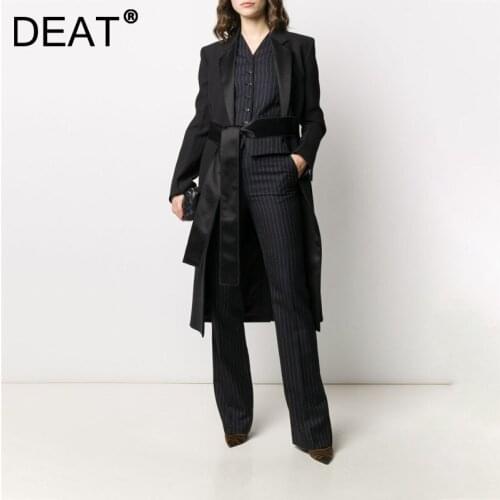 [DEAT] 2021 Autumn New Fashion Tide Windbreaker Solid Color Turn-down Collar Long Sleeve Temperament Loose Coat Women 13Z408v