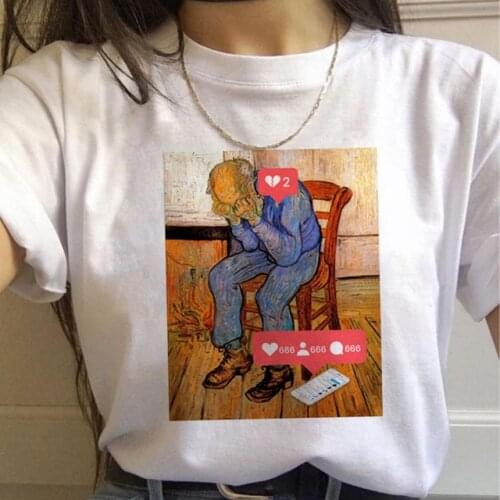 Women Ukiyo-e Vincent Van Gogh 90s Vintage Ulzzang Print T-shirt Tops 2020 Summer Fashion Short Sleeved T-shirt Girl,Drop Ship