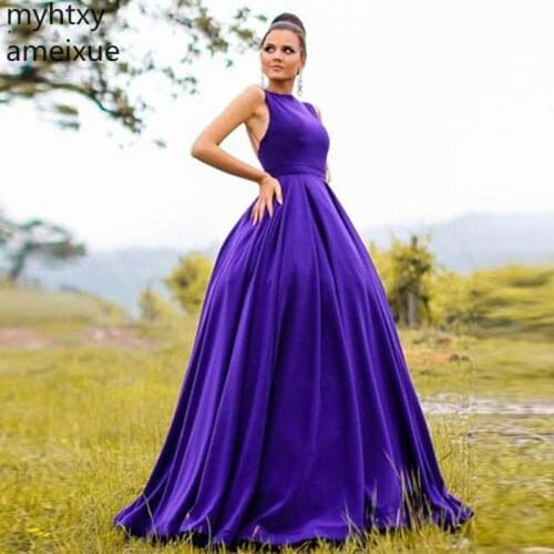 Sexy Cheap Purple Evening Dress 2021 A-line Party Dresses Sleeveless Sweetheart Backless Sweep Train Evening Gown Robe De Soiree