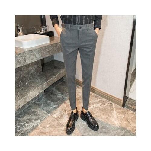 2020 winter British trendy mens slim embroidered letters casual pants tight feet hair stylist gentleman mens pants