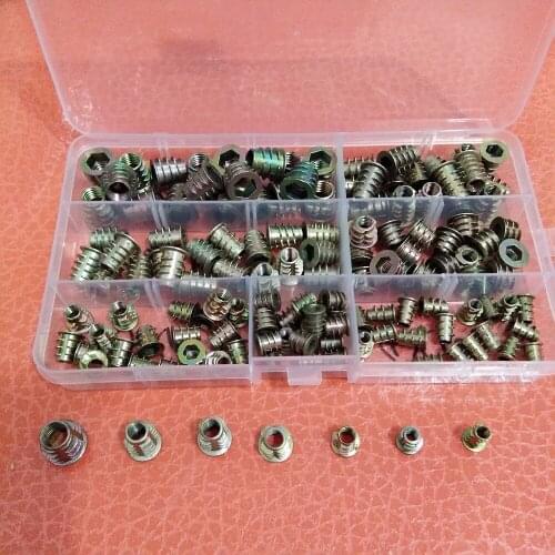 140Pcs/set M4//M6/M8*8/10/13/15Zinc Alloy Thread For Wood Insert Nut Flanged Hex Drive Head Furniture Nuts Assortment Kit
