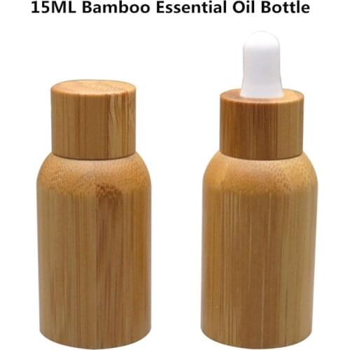 15ml Full Bamboo Glass Liner Essential Oil Bottle Brown Glass Essential Oil Bottle With Rubber Dropper