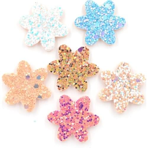 20Pcs 28mm Glitter Paillette Padded Patch Flower Appliques for Craft Clothes Stick Supplies DIY Hair Clips Decor Accessories F43