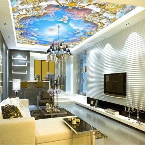 Beibehang papel de parede 3d photo wallpaper European style Blue Sky White Cloud Sakura Tree Zenith Mural sky ceiling wallpaper