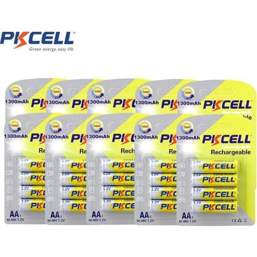 40Pcs/10Pack PKCELL AA Rechargeable Battery Batteries 1300mah NiMh 2A Bateria Baterias Real Capacity for flashlight