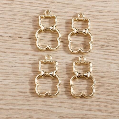 8pcs 14*23mm Charms Alloy Gold Color Hollow Bear Charms Pendants for Necklace Earrings Bracelet DIY Handmade Jewelry Making