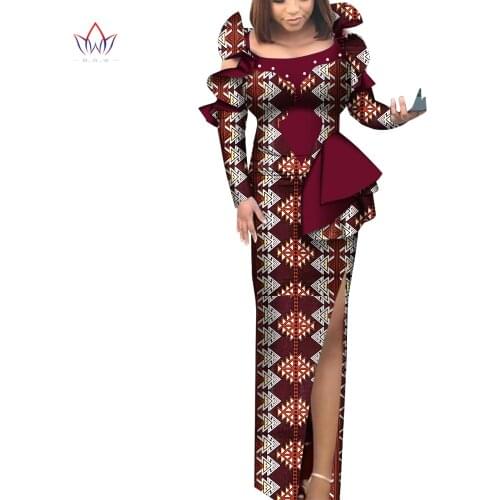 Bintarealwax Africa Large Sizes Dresses Dashiki Plus Size Ankara Clothes Newest Popular Patchwork Female Party Dress WY8932