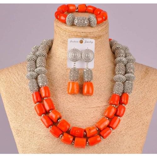 African wedding beads orange coral necklace jewelry set 21-5