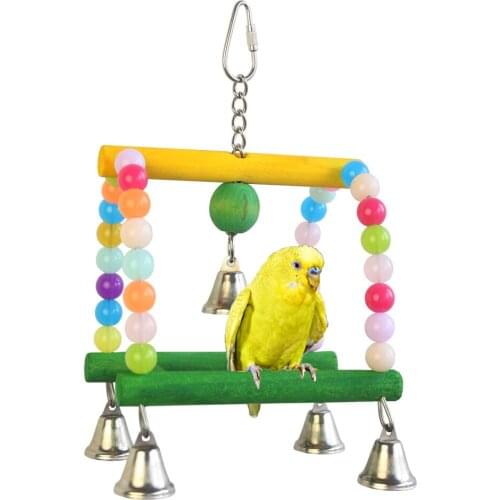 Acrylic beads Parrots Toys Double Swing Colorful bird toys Cages Perfect Adornment training tools with bells