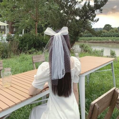 White Short Pearls Veils Hair Accessories Wedding Bow for Bridal Birdcage Simple Net Veil Charming Fascinator 2021