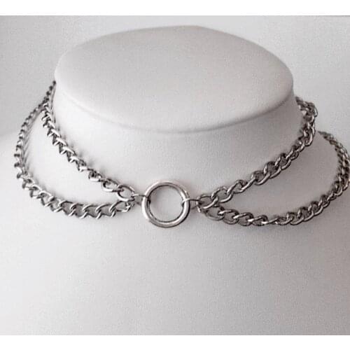 Hip hop Simple Double Layer Chain Chokers Necklaces For Women Fashion Punk Silver Color Circles Short Necklaces Jewelry Colliers