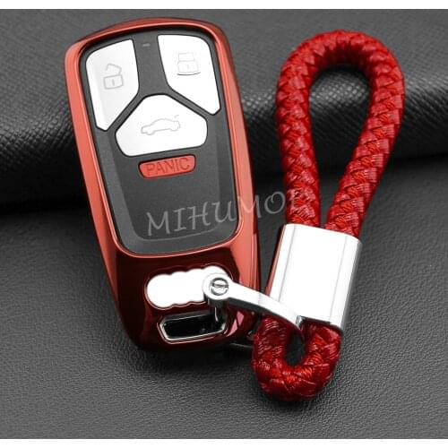 Smart Car Key Case Fob Cover Shell For Audi New Q5 Q7 A4 B9 A5 TT Allroad Red