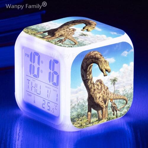 Jurassic dinosaur alarm clock 7 color change LED digital clock multifunctional luminous electronic watch for kids birthday gifts