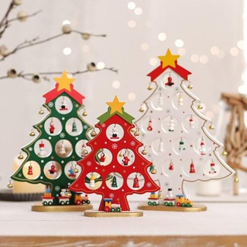 DIY Christmas Monolithic Wooden Christmas Tree Desktop Small Mini Christmas Tree Decor Scene Window Decoration Home Ornaments