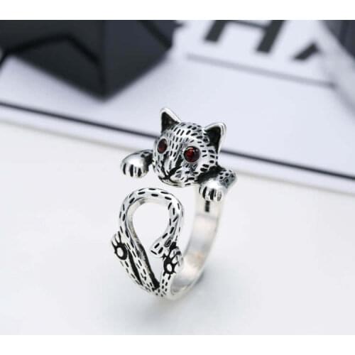 Cute lucky cat shape ring exquisite girl prom sterling silver ring fashion retro lady open ring gift jewelry
