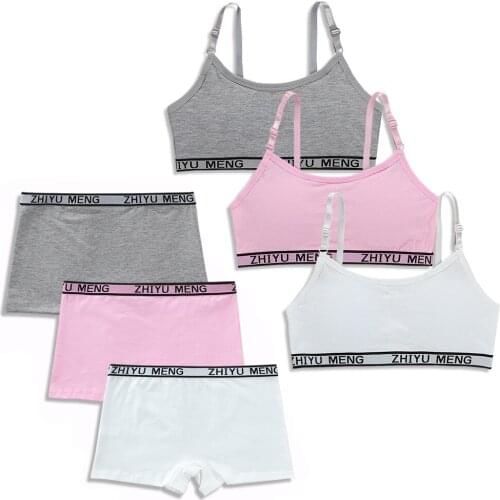 Bra Set for Student Puberty Vest Brassiere Bras and Solid Color for Girls 2019 Solid Color Children 8-14 Years