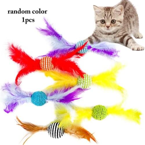 Cat Toy Cat Rope Ball Interactive Feather Cats Toy Ball Cat Interactive Ball Kitten Ball Toys for Cats Random Color