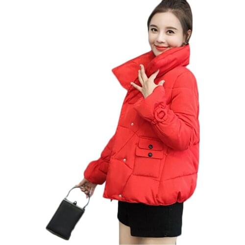 Harajuku Short Winter Down Cotton Jacket Woman Fashion Standing collar Cotton Coat Royal blue Womens Thicke Warm Parkas F886