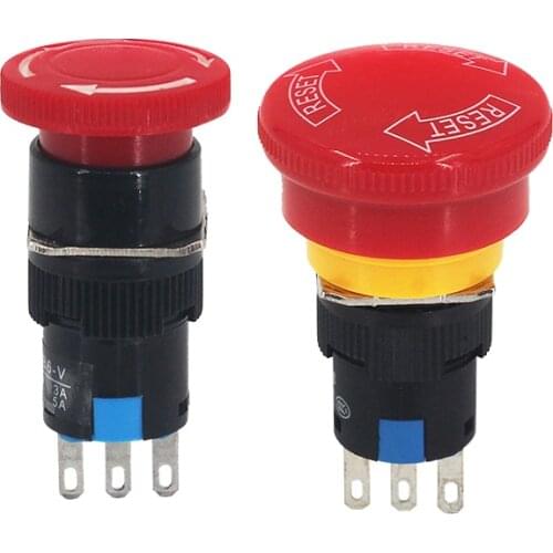 La16-11zs Button Switch 3A / 220V Emergency Stop Switch 1no 1nc Small Big Head Open Close Self Lock Button Three Pin Six Pin