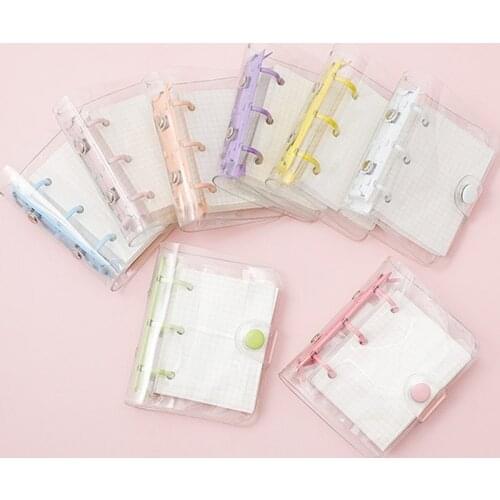 Cute Transparent 3 Hole Mini Loose-Leaf Notebook Planner Organizer Binder Journal Diary Ring Binder Note Kawaii School Supplies