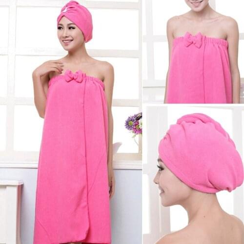 Soft Microfiber Magic Absorbent Dry Spa Bath Towel Beach Bathrobe+Cap for Women Girls MUMR999