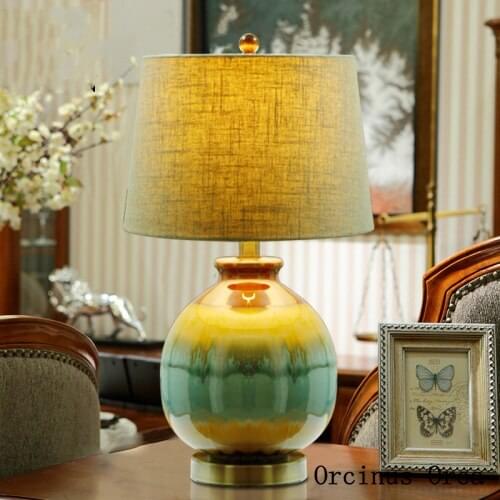 New Chinese Handmade Ceramic Table Lamp Living Room Bedroom Bedside Lamp Modern Creative LED Color Ceramic Table Lamp